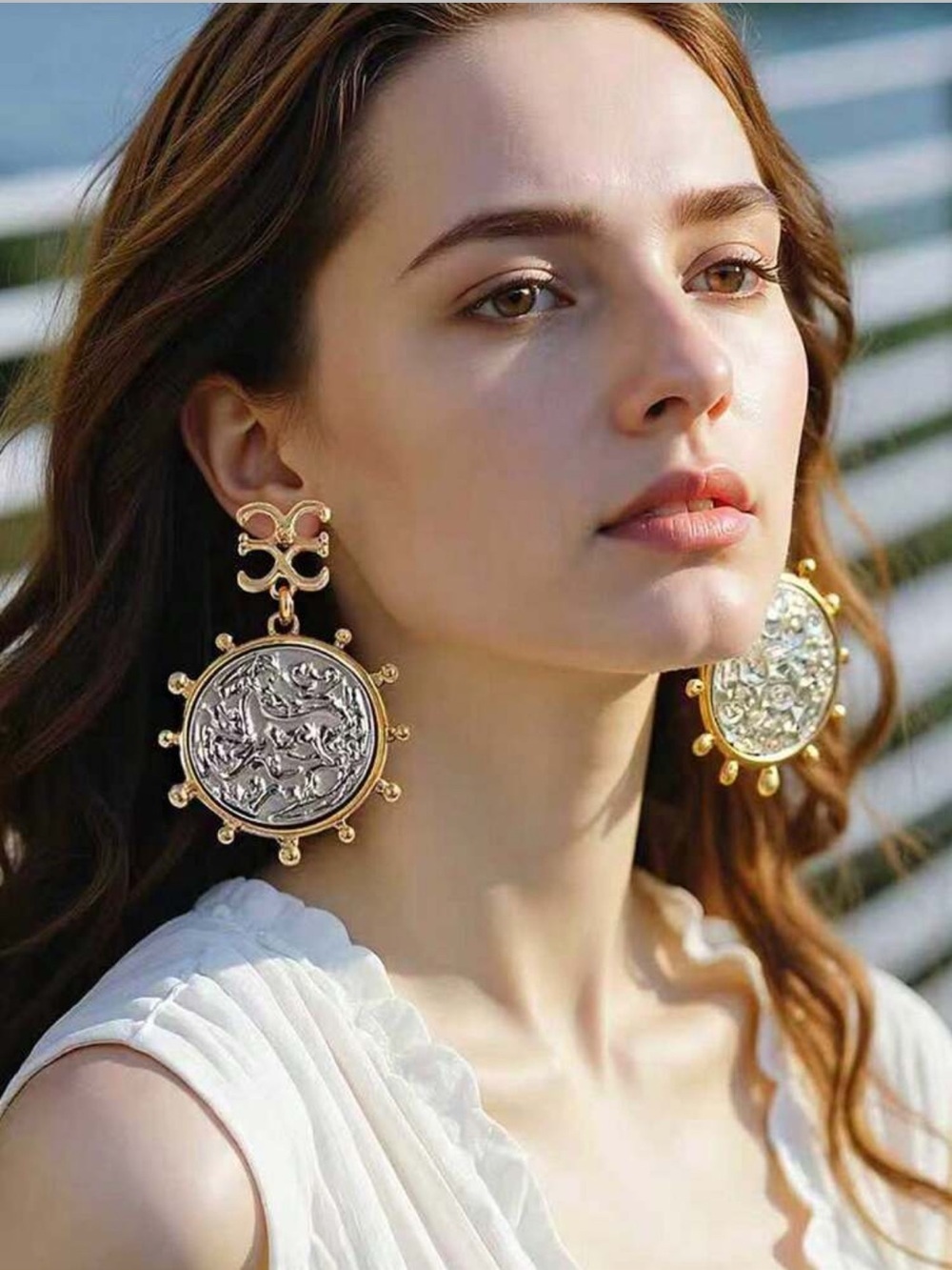 Golden Romanova Medallion Drops Earrings